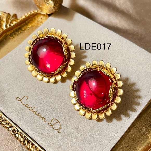 Laciann Di Red Gemstone Earrings Gold Plate - Picture 1 of 1